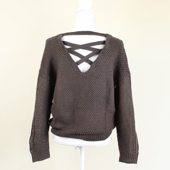 VENUS NWOT Lace Up Detail Sweater Brown - Picture 3 of 8
